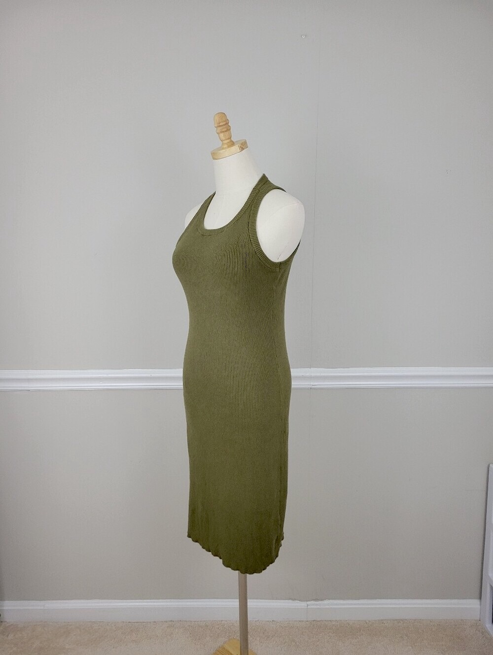 Rachel Zoe Olive Ribbed Tank Midi Fit Dress - Picture 2 of 6